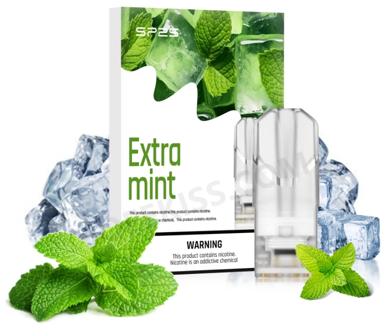 2026 最新 SP2S 煙彈「超涼薄荷 (Extra Mint)」官方正品外包裝與經典透明大油倉外觀。
